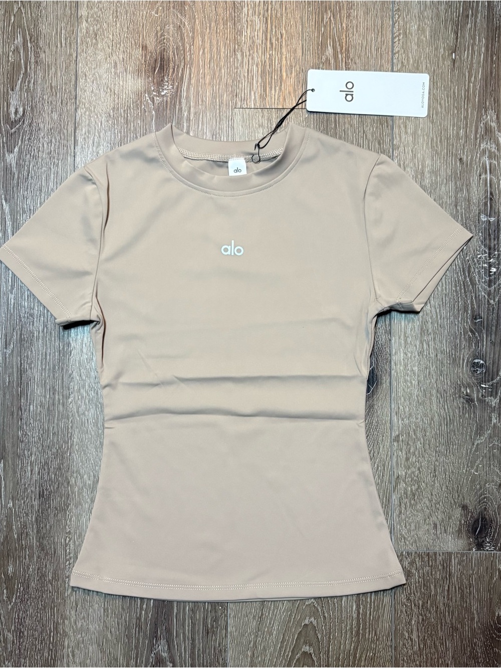 ALO Yoga Short Sleeve Crewneck Tee in Beige